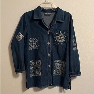 Navy Blue Embroidered Jean Jacket